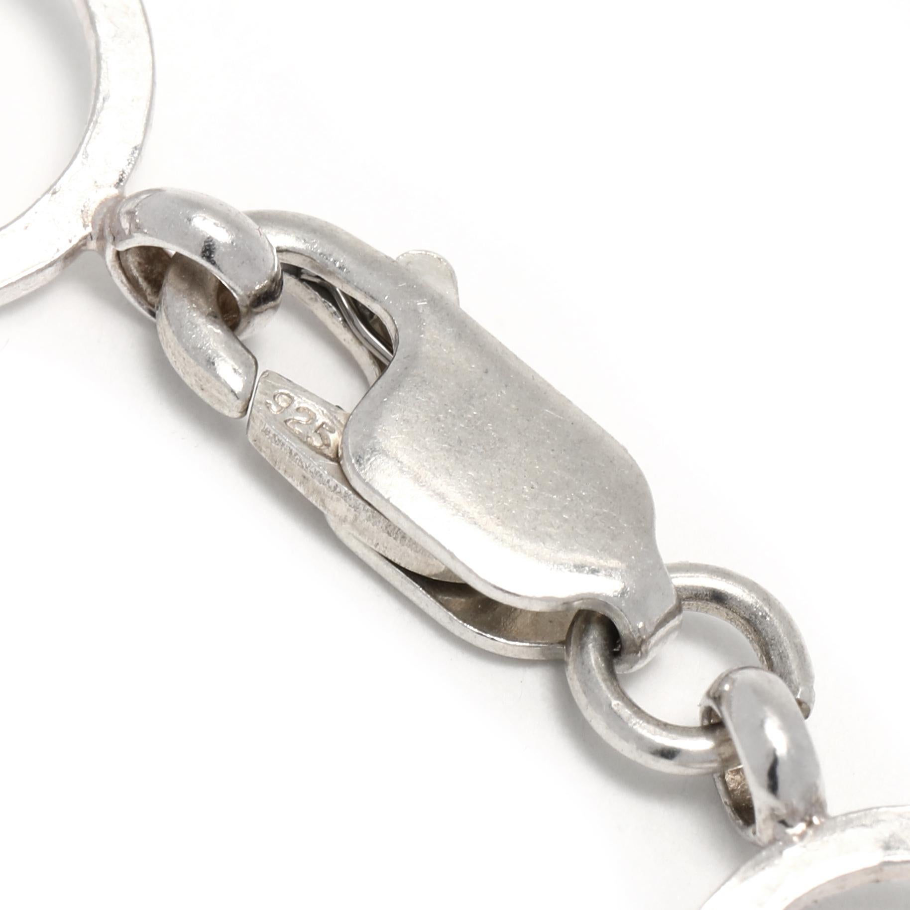 Women's or Men's Vintage Flat Round Link Bracelet, Sterling Silver, Silver