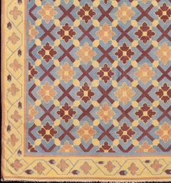 Vintage Flat Weave Cotton Dhurrie with Star Pattern in Blue, Yellow & Brown Red