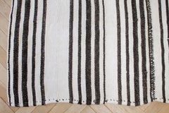 Vintage Flat-Weave Hemp Stripe Turkish Rug White with Dark Brown Stripes