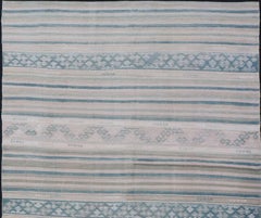 Vintage Flat-Weave Kilim with Embroideries in Blush, Green, Blue and Gray