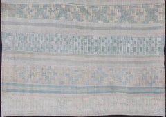 Vintage Turkish Kilim Rug in Pale Blue, Soft Ivory, and Faded Teal