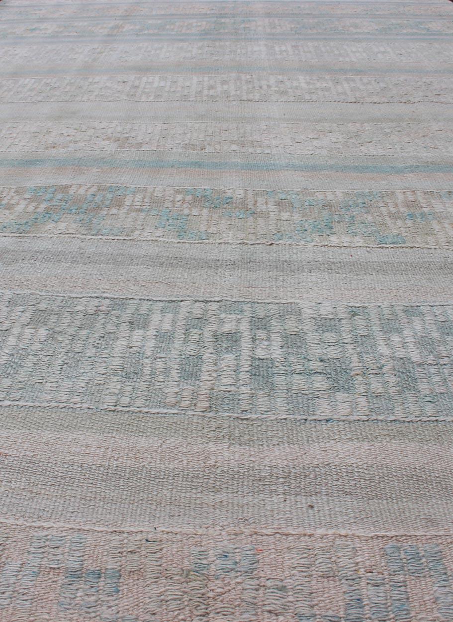 Mid-20th Century Vintage Flat-Weave Kilim with Embroideries in Blush, Green, Blue and Gray For Sale