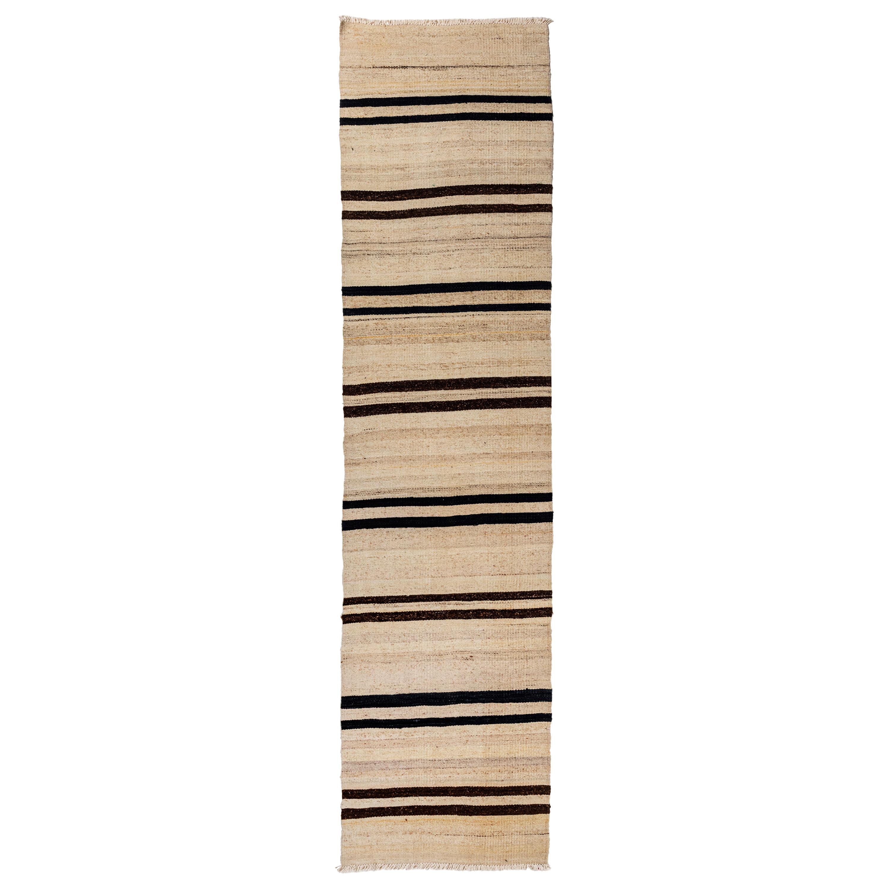 Black And Cream Striped Runner Rug Carpet Vidalondon