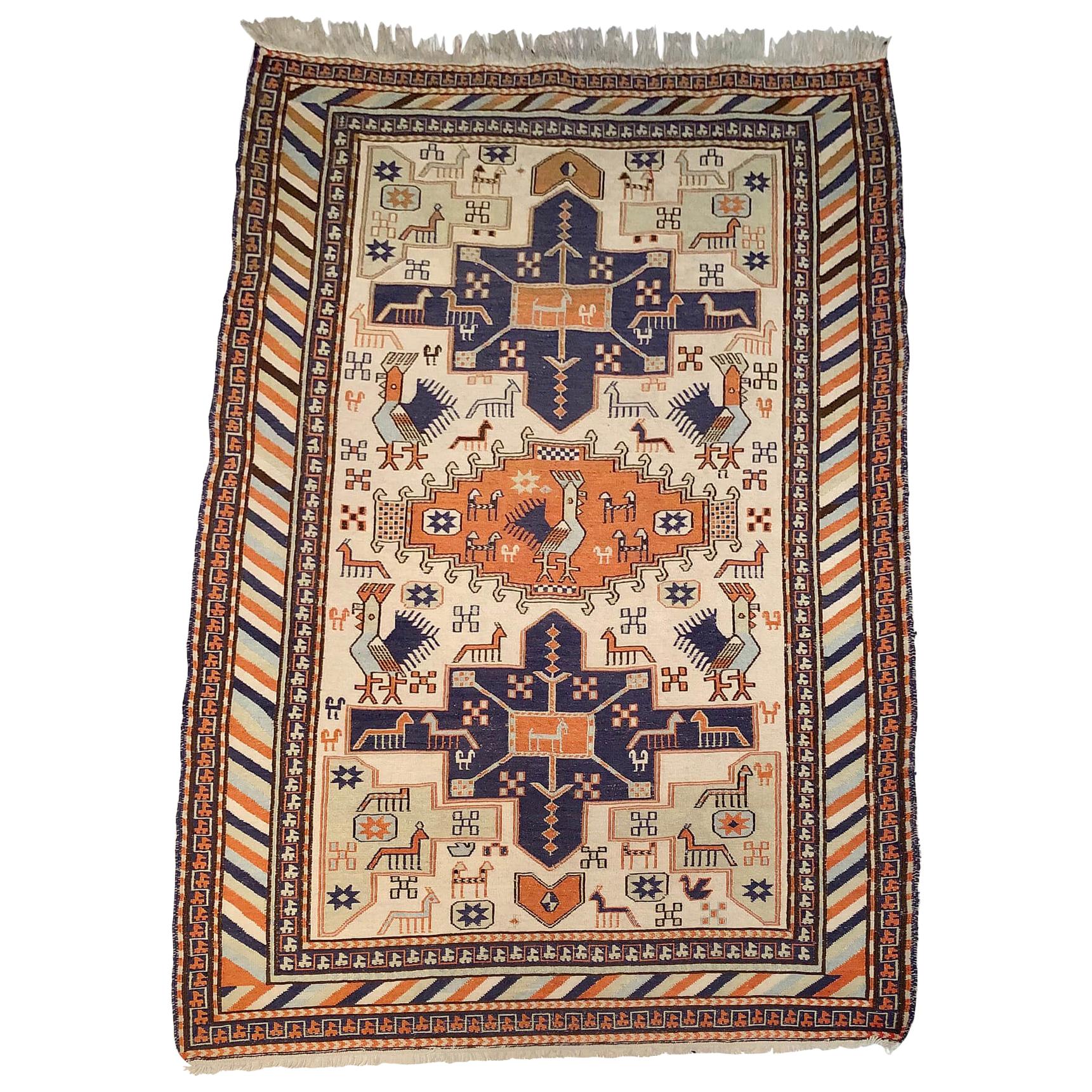 Vintage Flat-Weave Persian Karajeh Tribal Rug or Carpet