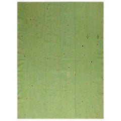 Vintage Flat-Weave Solid Color Green Wool Kilim Rug by Rug & Kilim