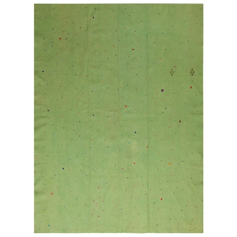 Vintage FlatWeave Solid Color Green Wool Kilim Rug by Rug and Kilim