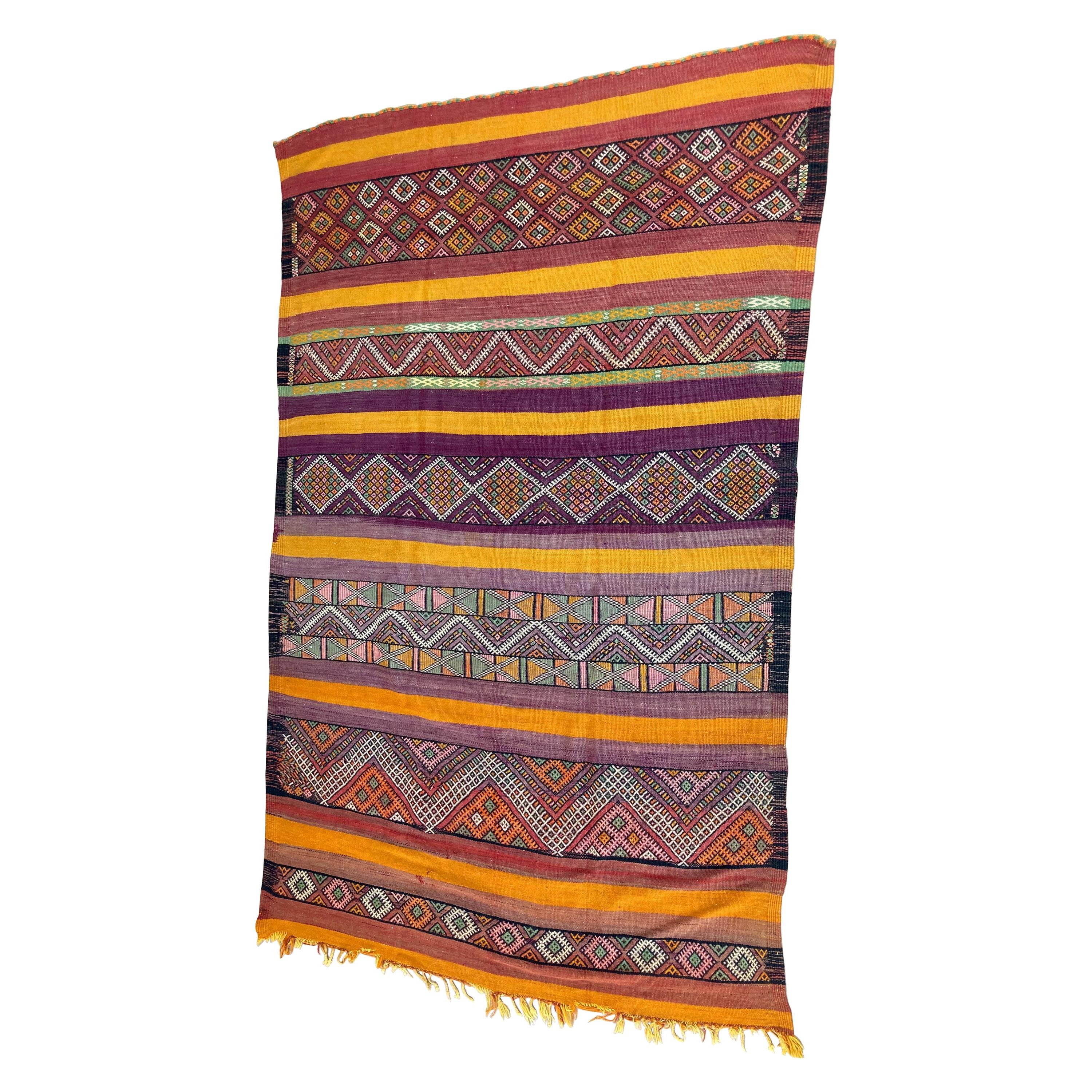 1960er Jahre Vintage Flachgewebe Berber Marokkanischer Teppich