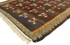 1960's Turkish Floral Kilim Rug with Modern Bohemian Style