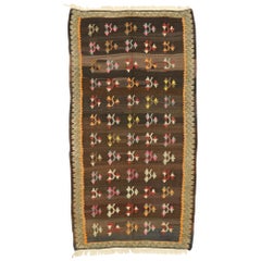 Retro Flat-Weave Turkish Floral Kilim Rug with Boho Farmhouse Style