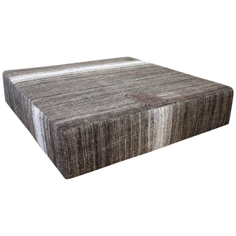 Vintage Flat-Weave Turkish Hemp Rug in Creamy White and Brown Stripes For Sale 1