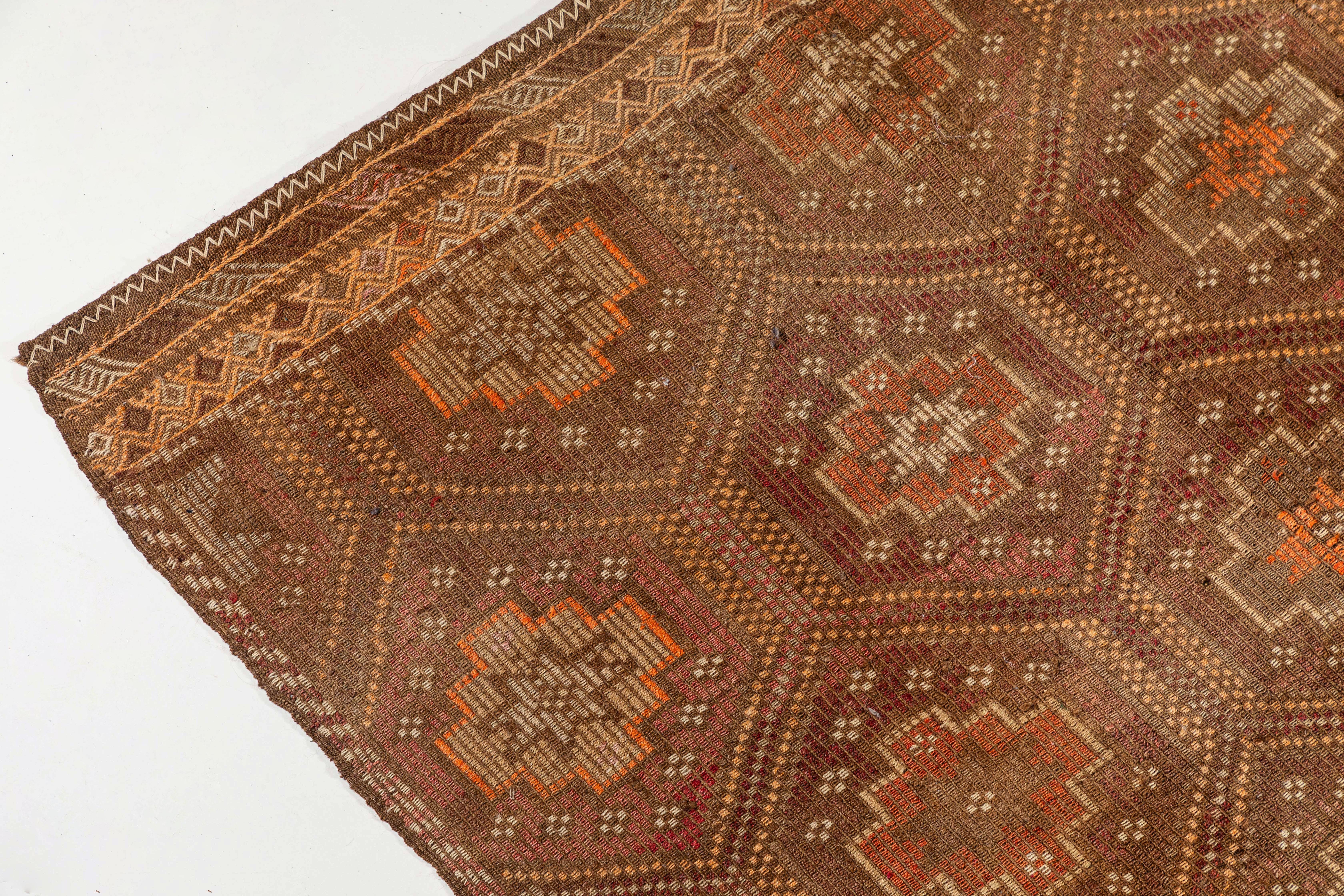 Vintage flat-weave Turkish Jajim from Mersin Mut, with rust colored accent.