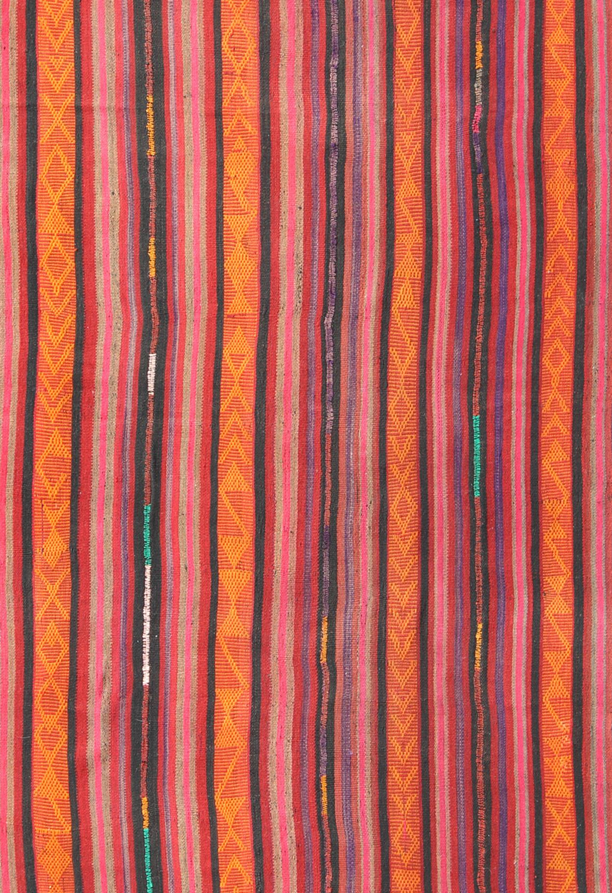 Vintage Flat-Weave Turkish Kilim in Charcoal, Orange, Purple, Red and Pink In Excellent Condition For Sale In Atlanta, GA