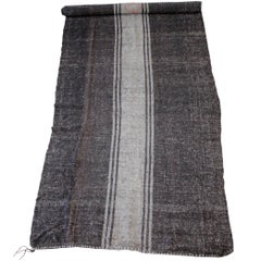 Vintage Flat-Weave Turkish Rug in Brown and Light Colored Stripes
