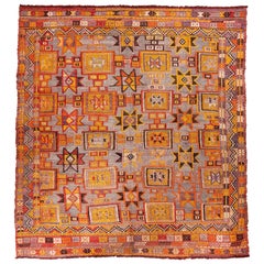 Vintage Flat-Weave Turkish Wool Rug