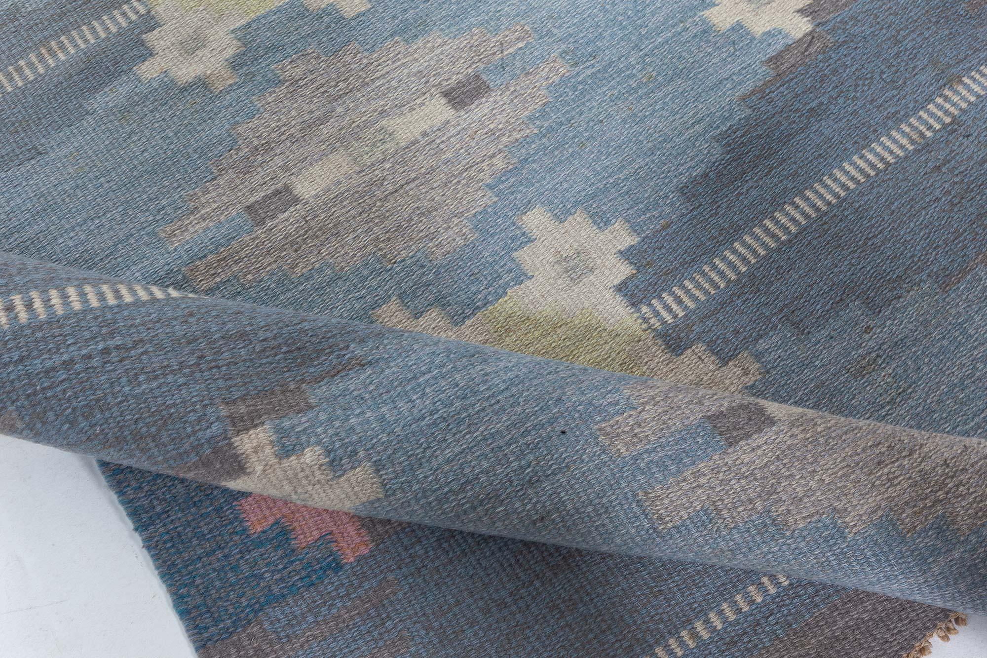 Flach gewebter Vintage-Teppich von Ingegerd Silow (Moderne der Mitte des Jahrhunderts) im Angebot