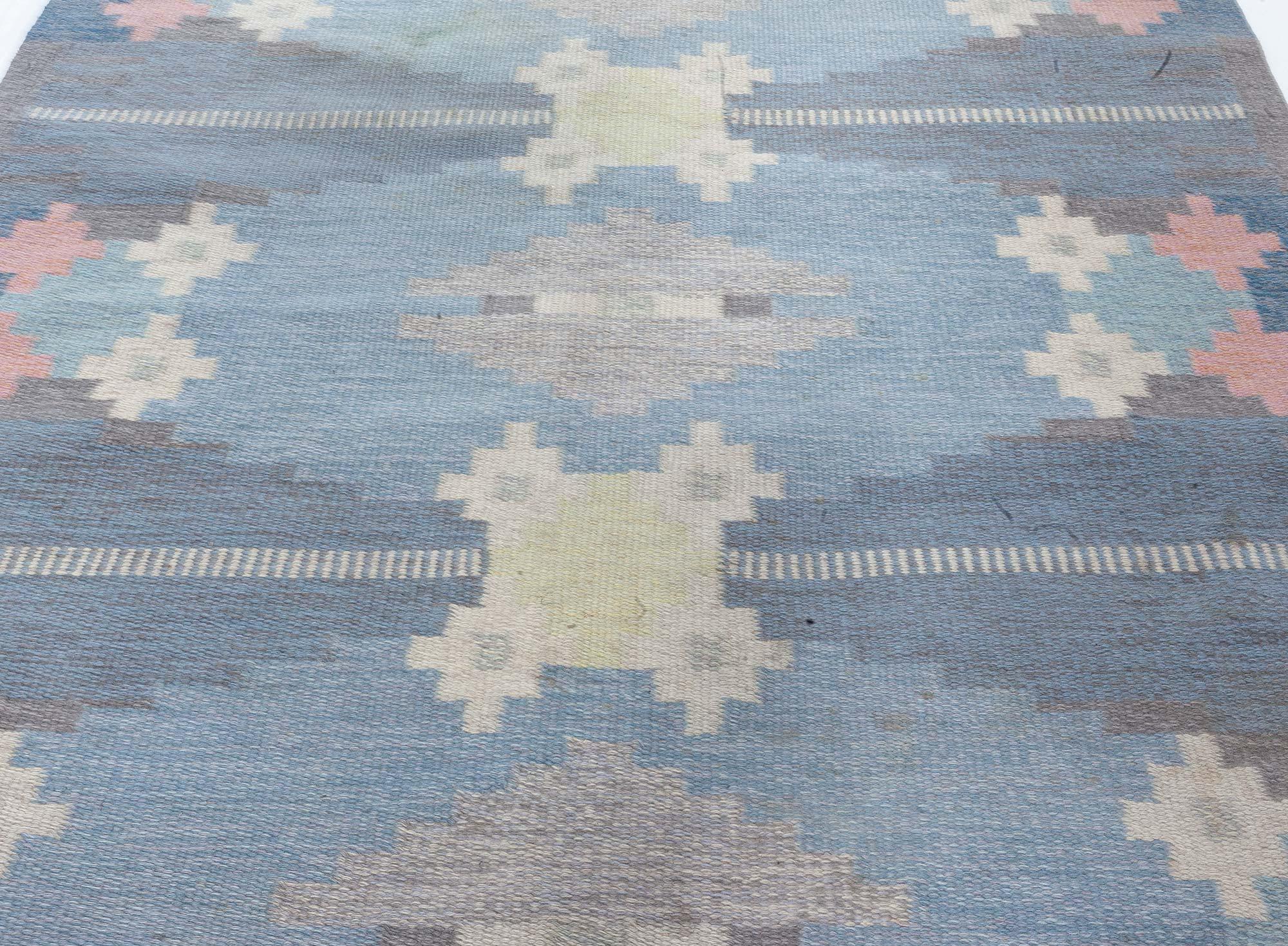 Flach gewebter Vintage-Teppich von Ingegerd Silow (Skandinavisch) im Angebot