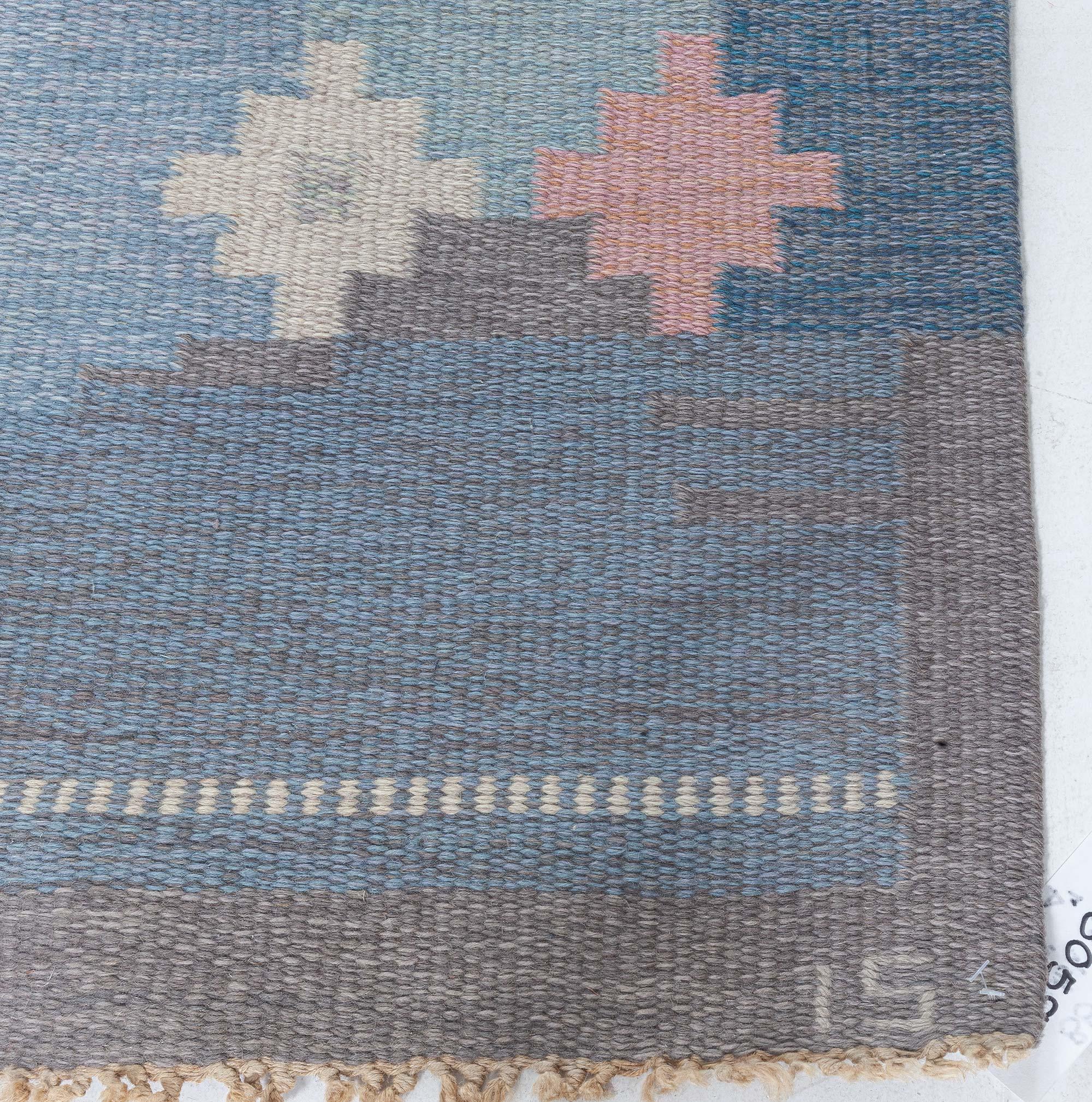 Flach gewebter Vintage-Teppich von Ingegerd Silow (20. Jahrhundert) im Angebot