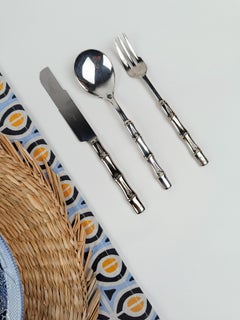 Vintage Flatware Set for 10 made in Silve Plated Faux Bamboo, Italy 1960s