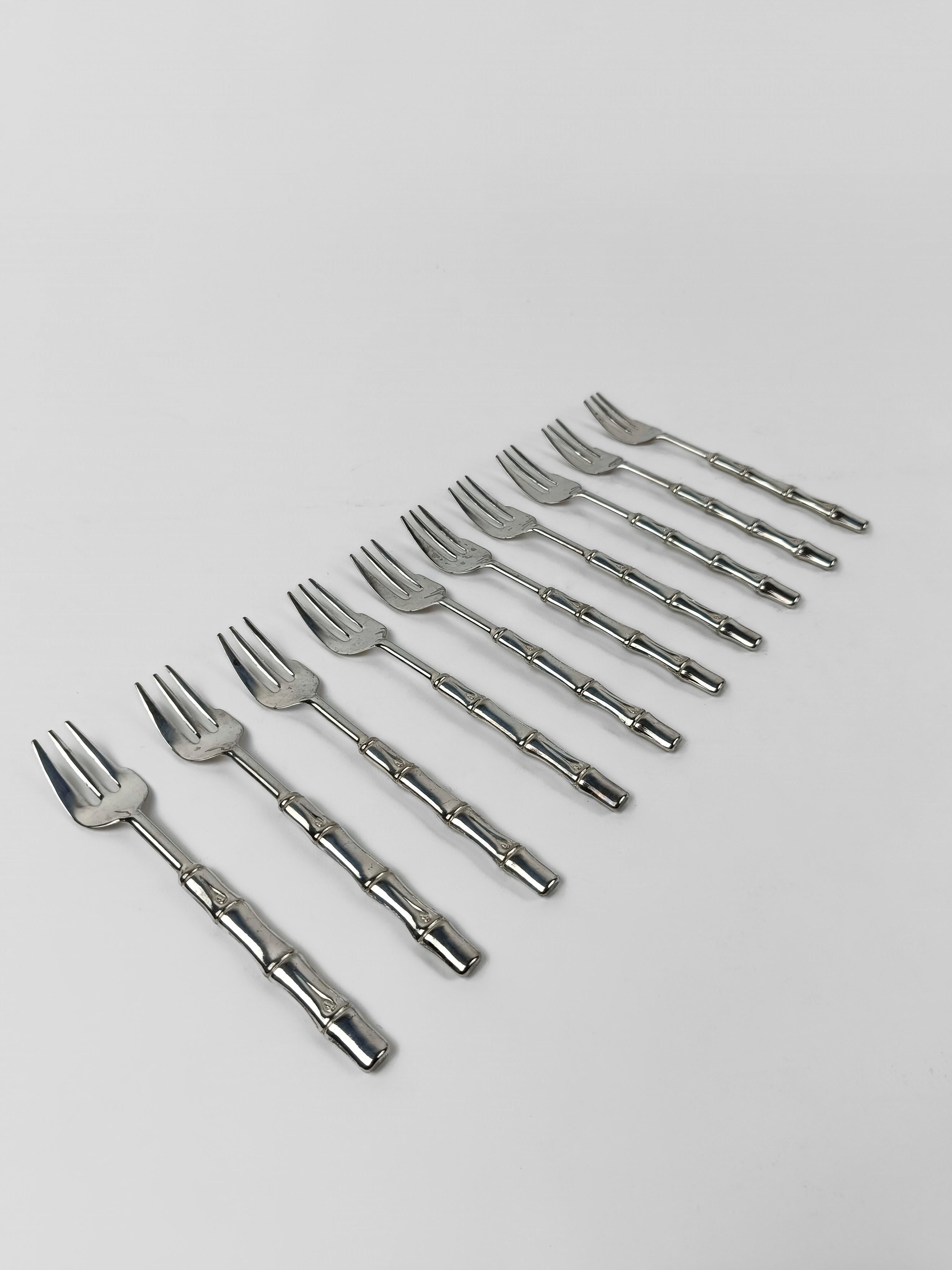 20th Century Vintage Flatware Set for 10 made in Silve Plated Faux Bamboo, Italy 1960s
