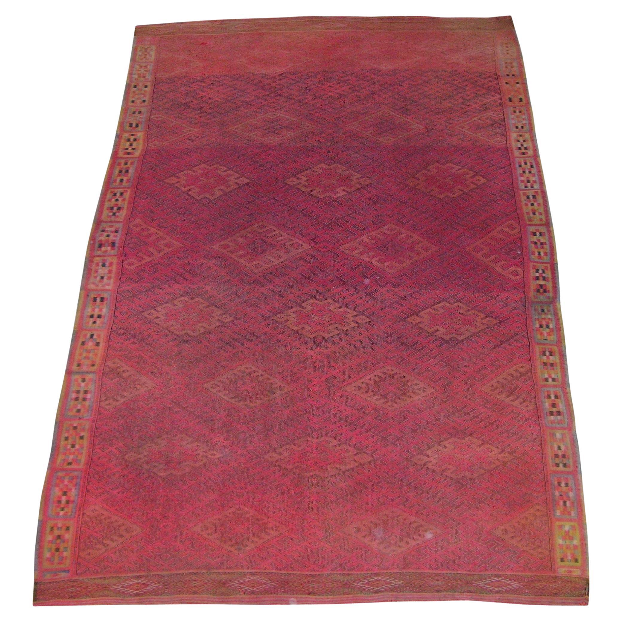 Vintage Flatweave Kilim Geometric Design For Sale