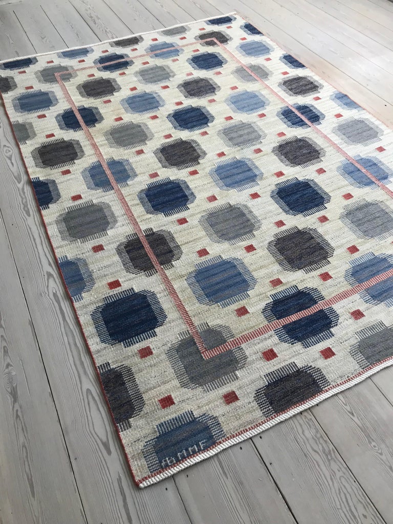 Vintage FlatWeave Rug "Blåplump" by Märta Mååsfjetterström, Sweden