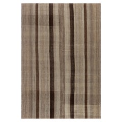 Tappeto vintage a trama piatta - Lana a righe intrecciata a mano nei toni neutri della terra