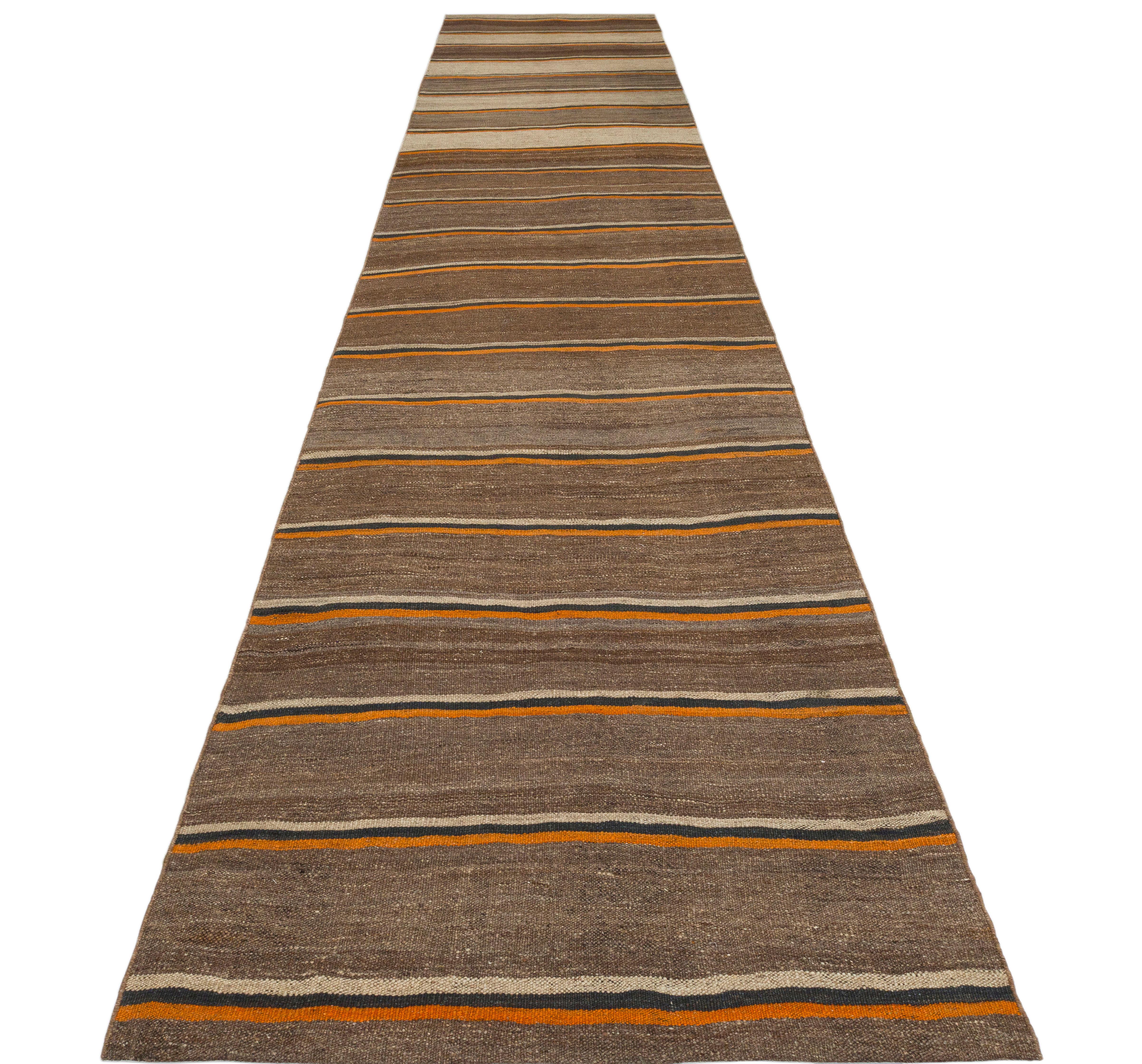 Hand-Woven Vintage Flatweave Runner – Timeless Minimalist Craftsmanship For Sale