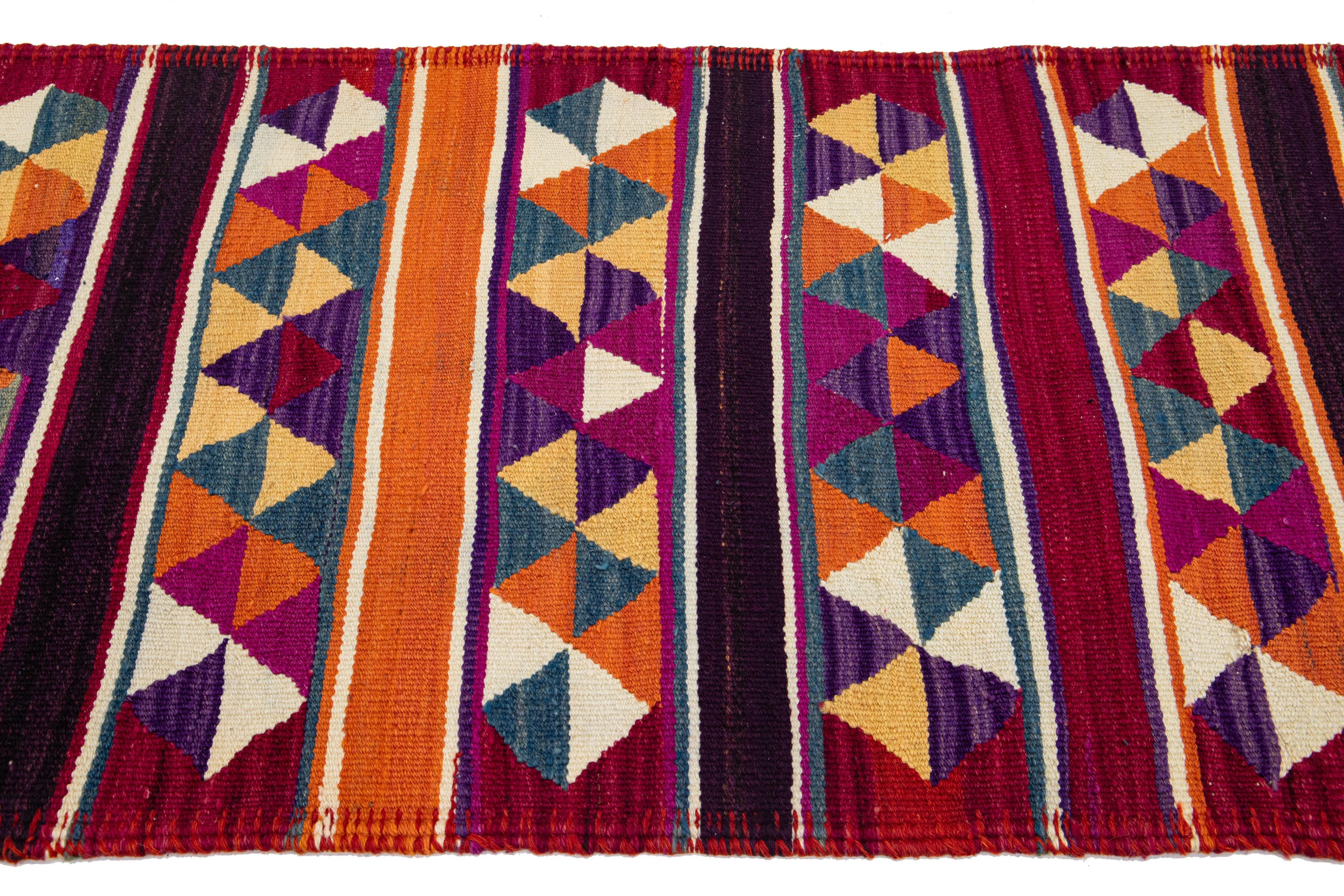 Vintage Flatweave Turkish Kilim Wool Rug With Multicolor Geometric Design For Sale 5
