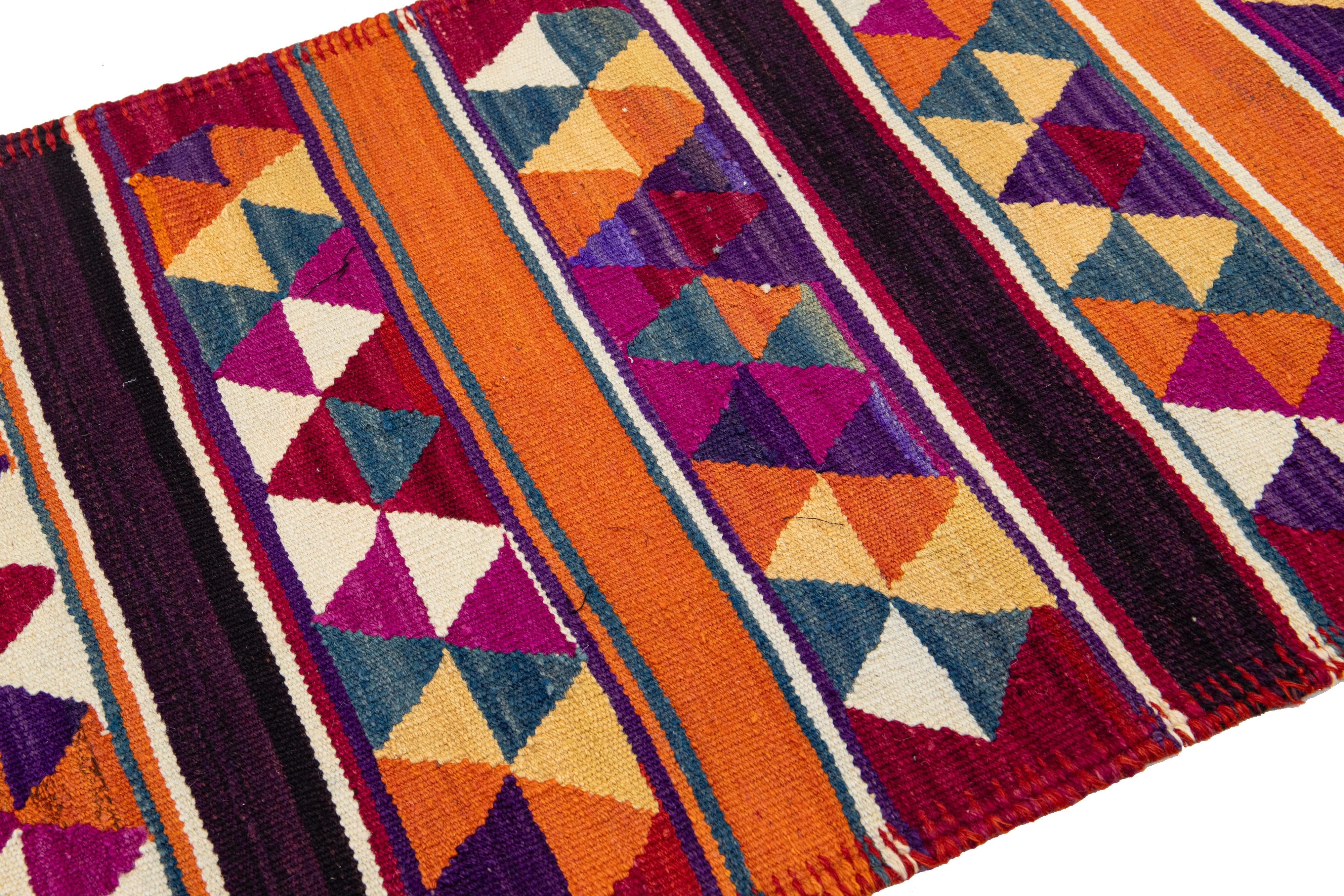 Vintage Flatweave Turkish Kilim Wool Rug With Multicolor Geometric Design For Sale 6