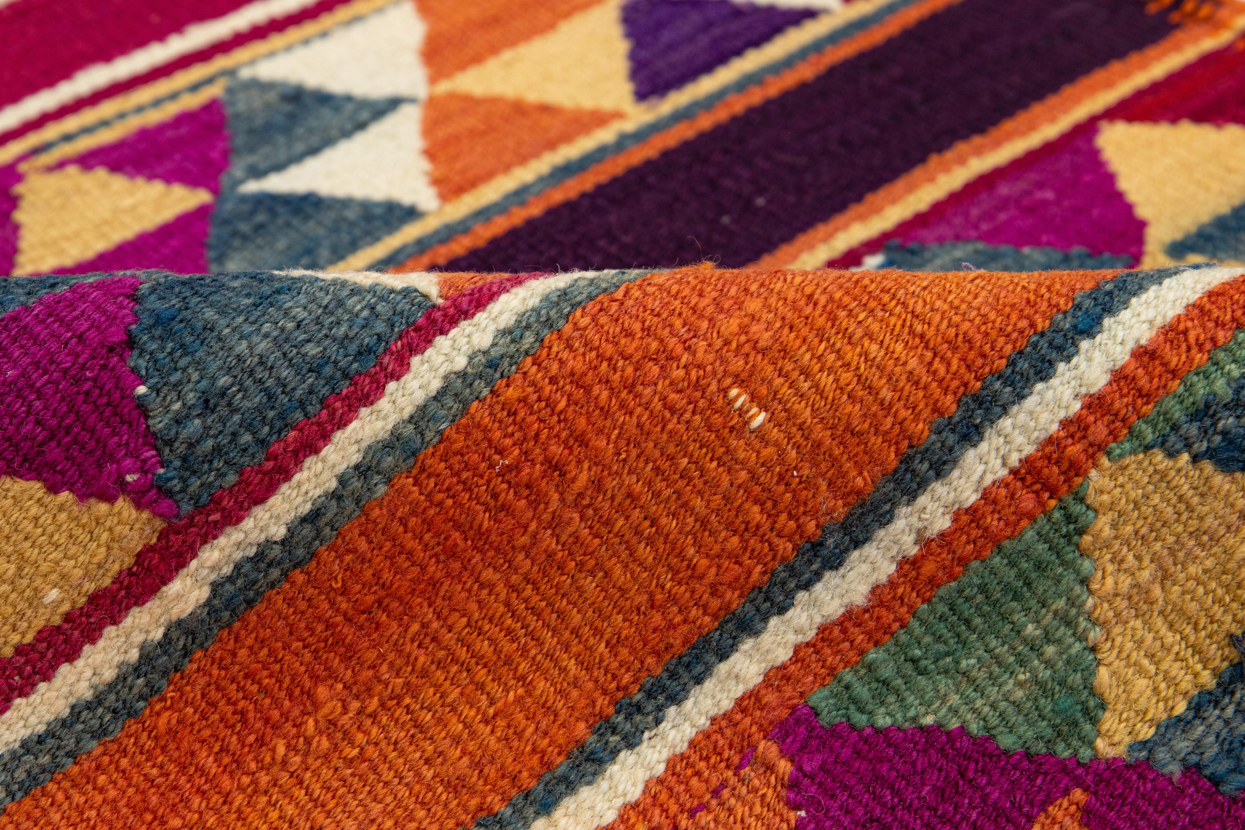 20th Century Vintage Flatweave Turkish Kilim Wool Rug With Multicolor Geometric Design For Sale