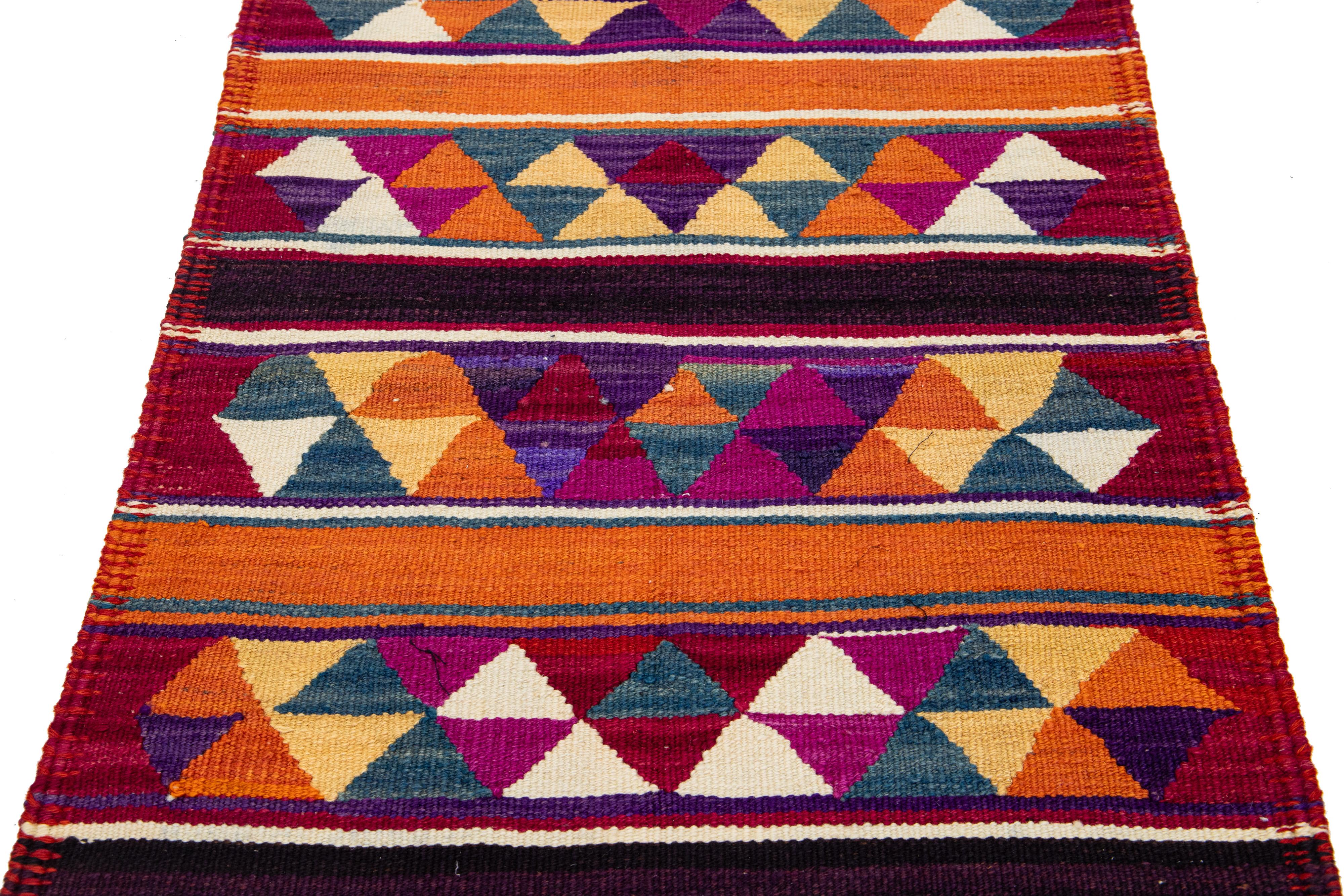 Vintage Flatweave Turkish Kilim Wool Rug With Multicolor Geometric Design For Sale 3