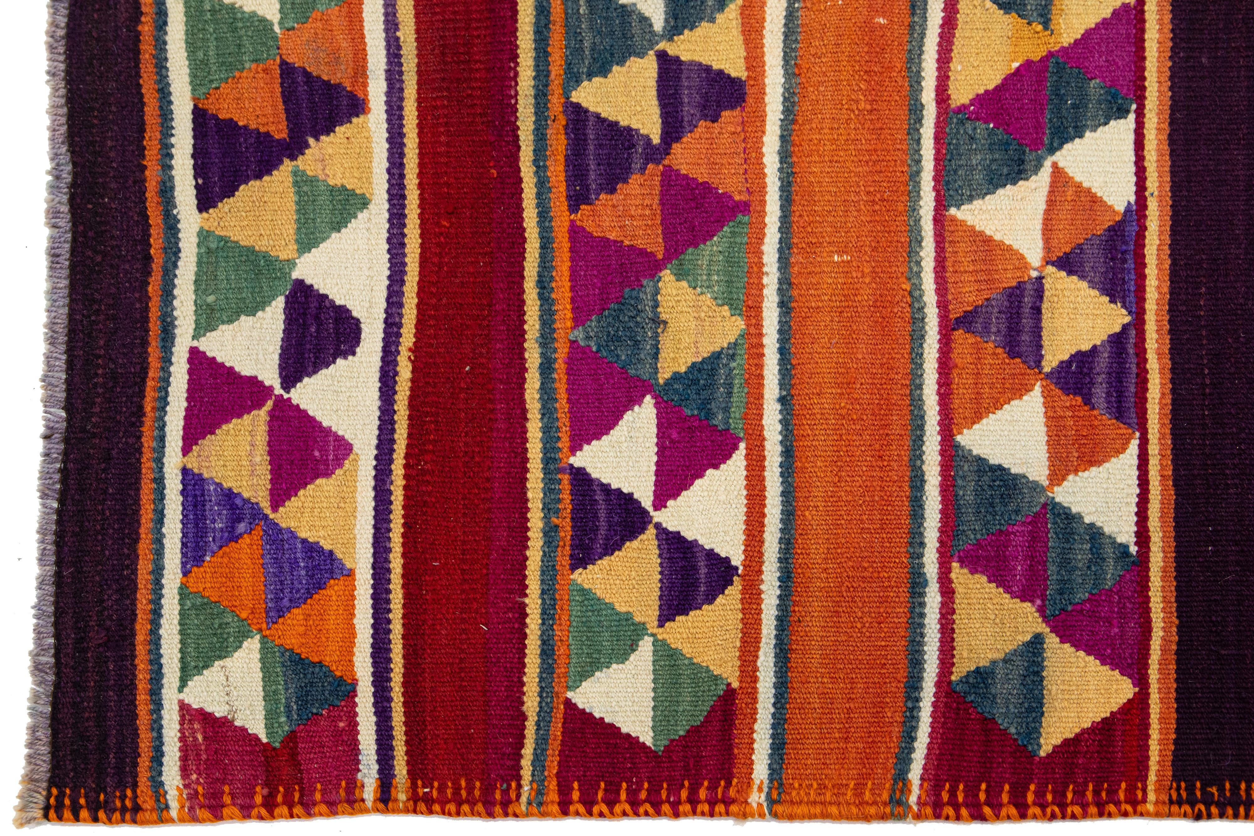 Vintage Flatweave Turkish Kilim Wool Rug With Multicolor Geometric Design For Sale 4