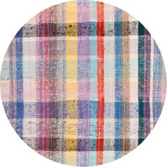 Vintage Hand-Knotted Wool Runner, Multi-Color Checks, India, 1950s