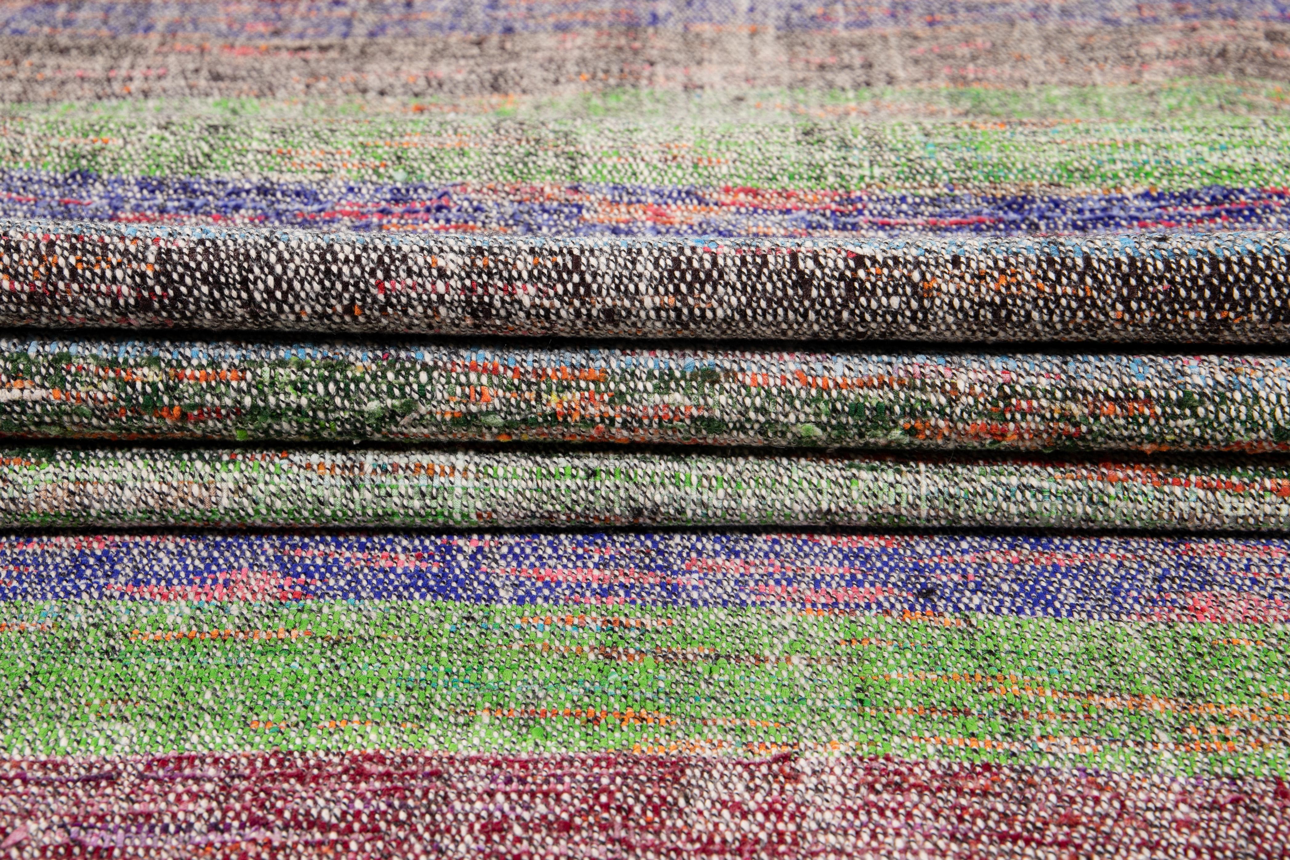 Hand-Knotted Vintage Flat-Weave Wool Runner For Sale