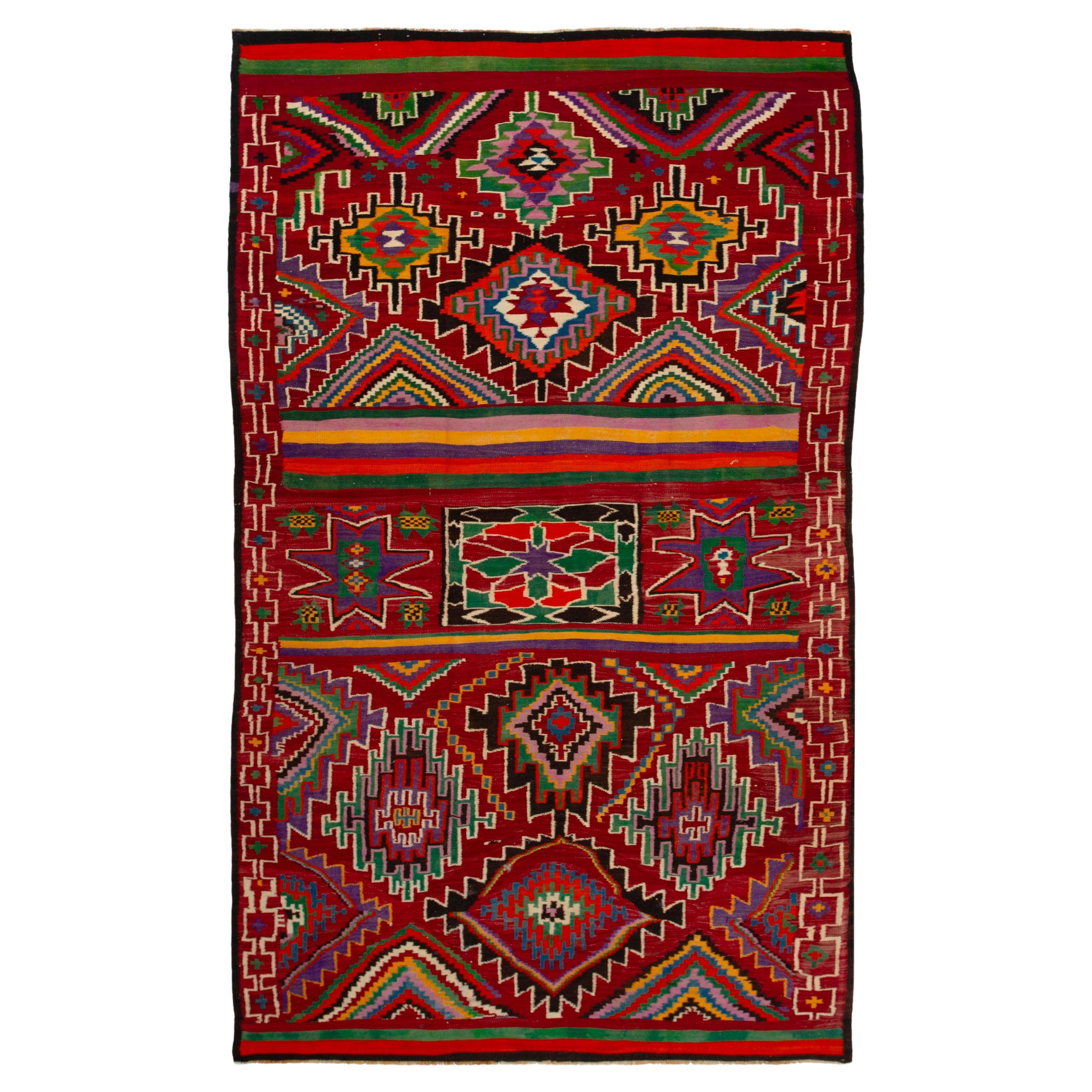 abc carpet Vintage Flatweave Wool Turkish Kilim - 6'7" x 11'6" For Sale