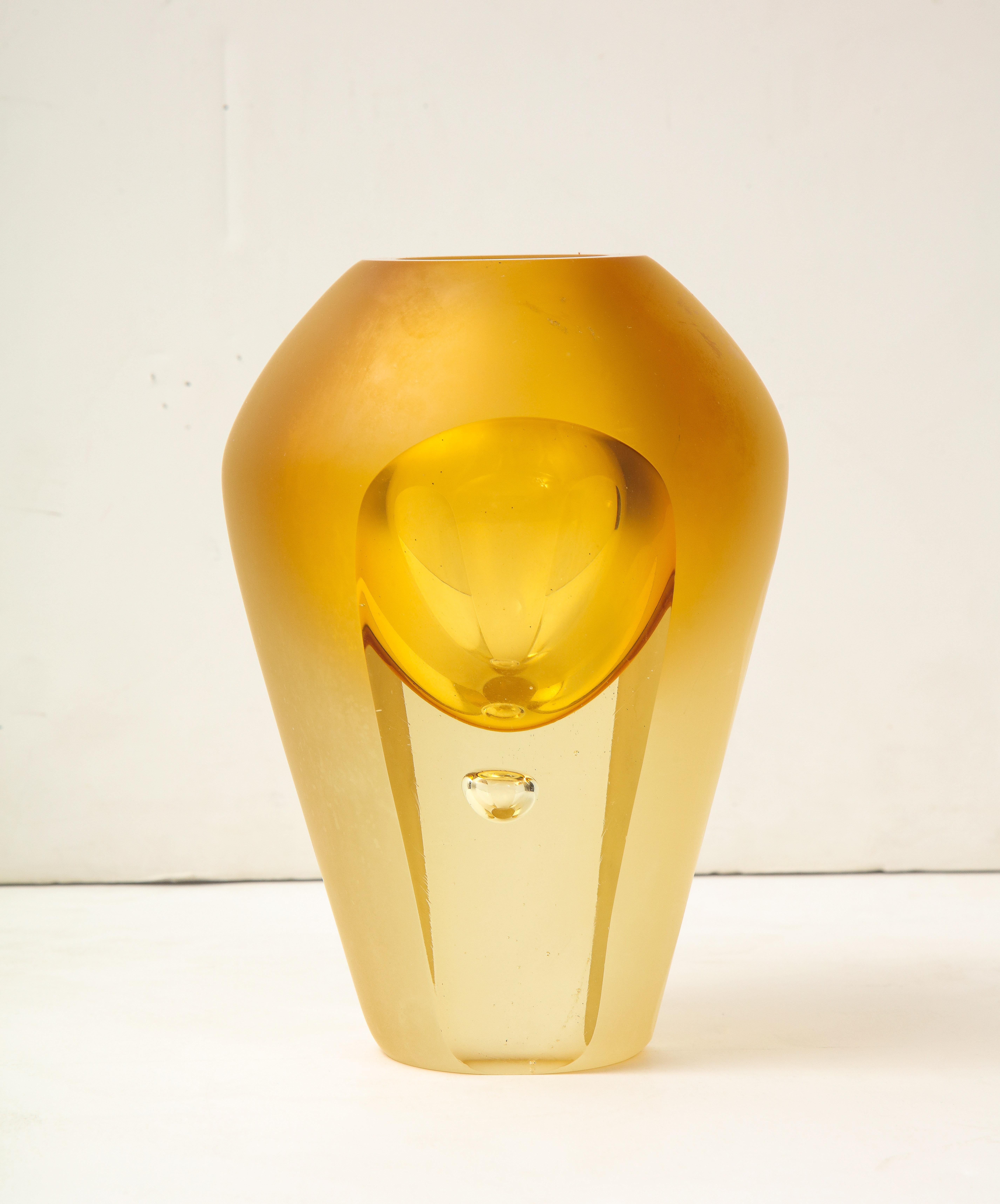 Mid-Century Modern Vintage Flavio Poli Golden Yellow Faceted Crystal Vase
