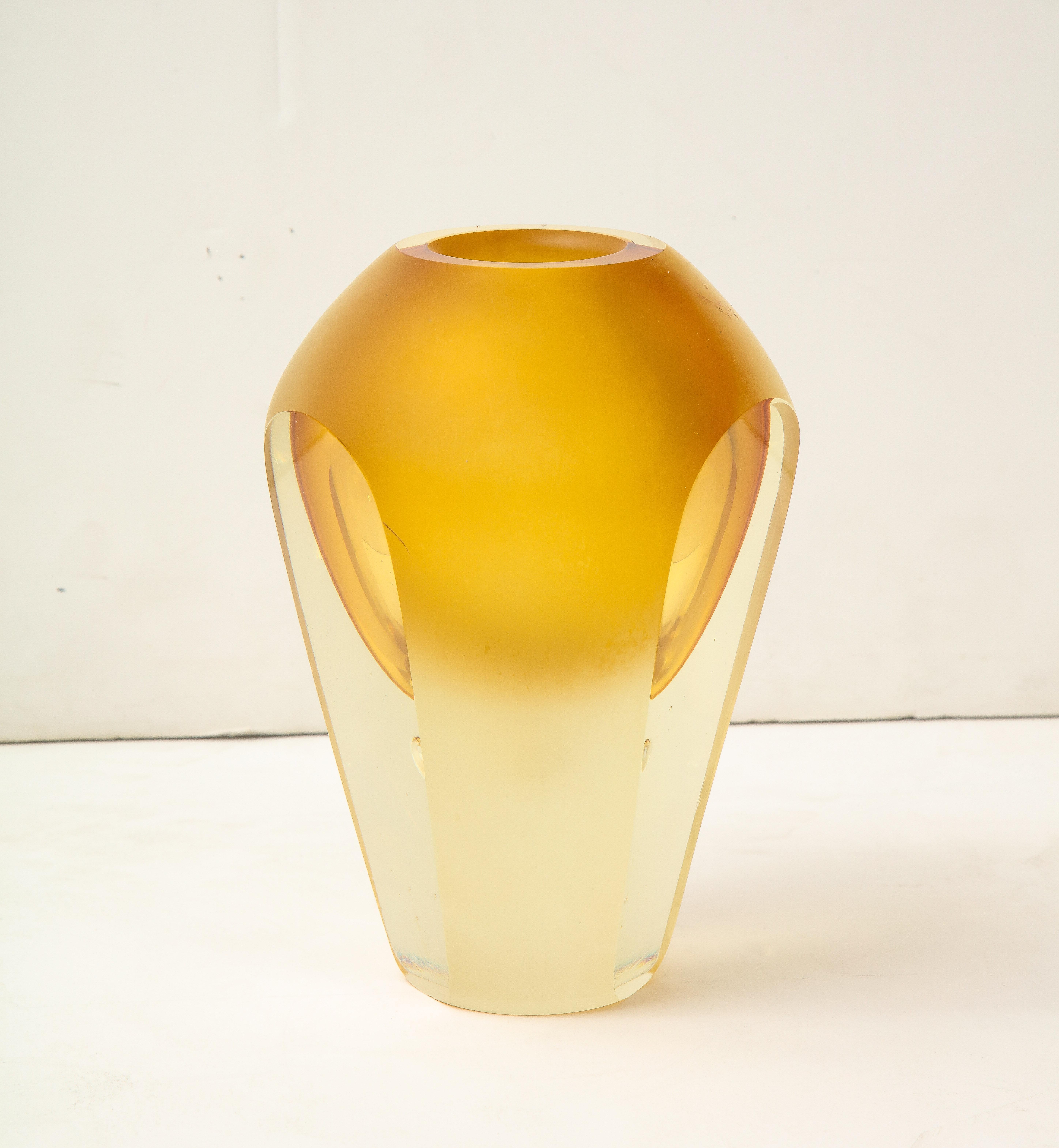 Italian Vintage Flavio Poli Golden Yellow Faceted Crystal Vase