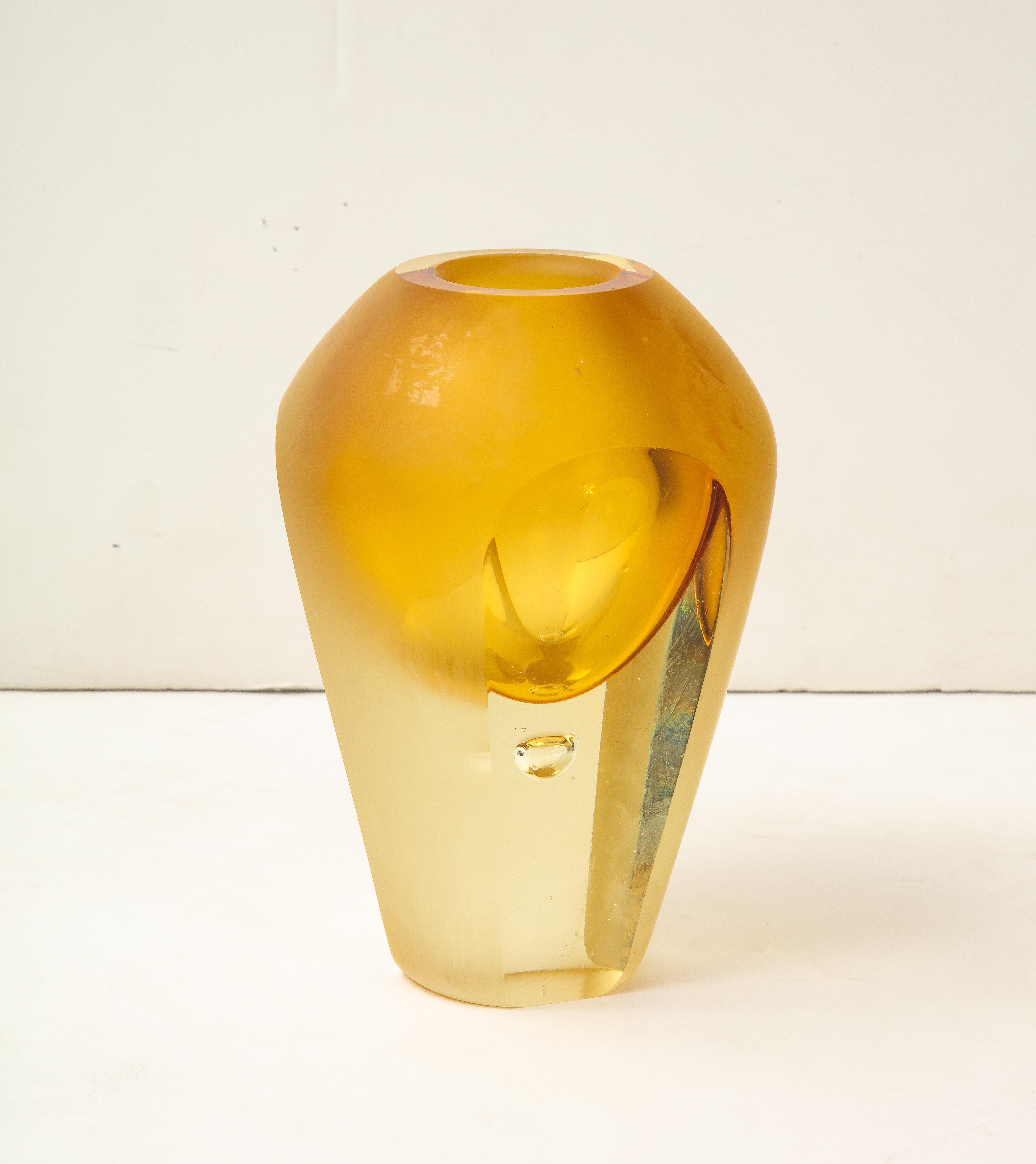 20th Century Vintage Flavio Poli Golden Yellow Faceted Crystal Vase