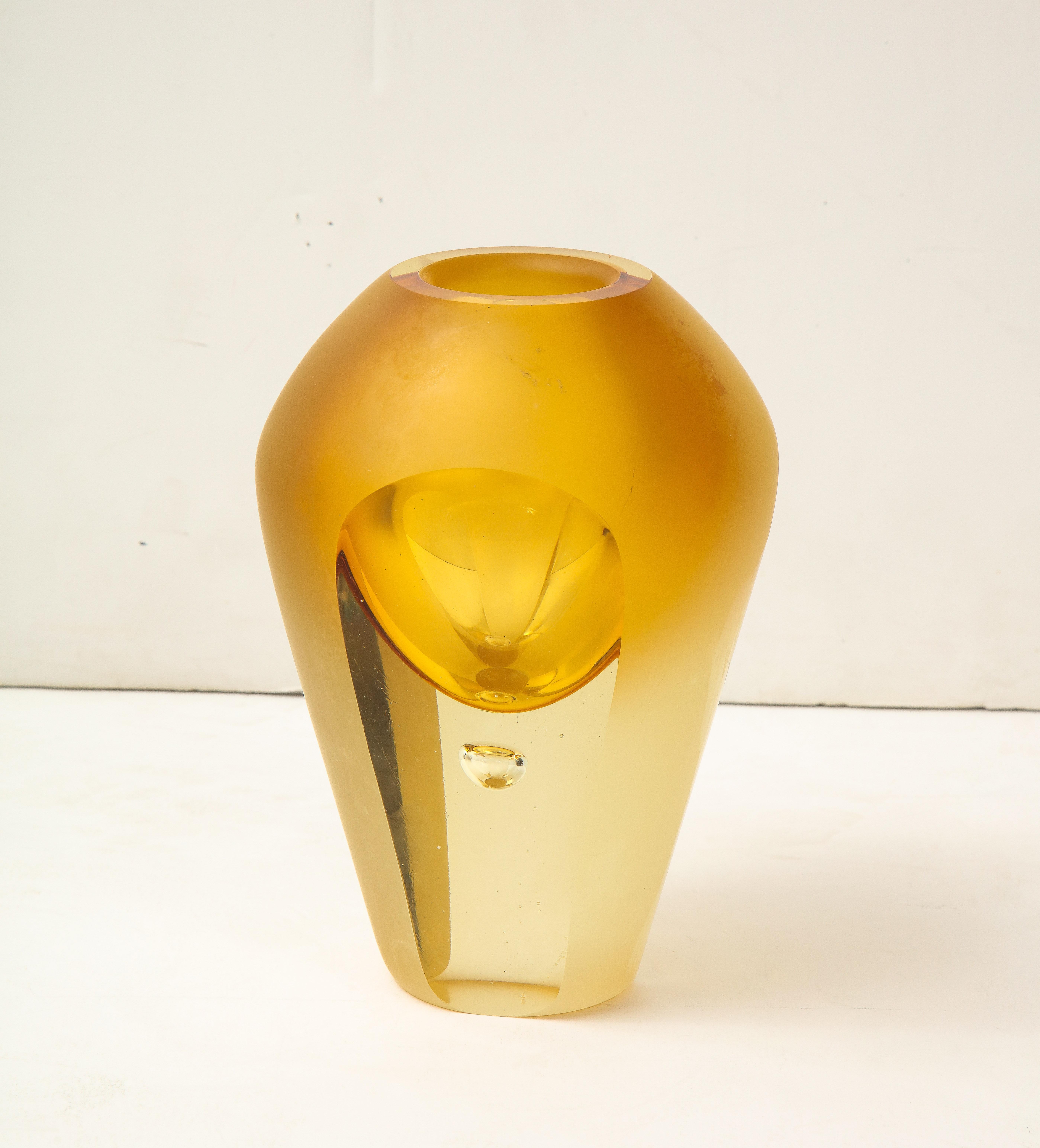 Vintage Flavio Poli Golden Yellow Faceted Crystal Vase 1