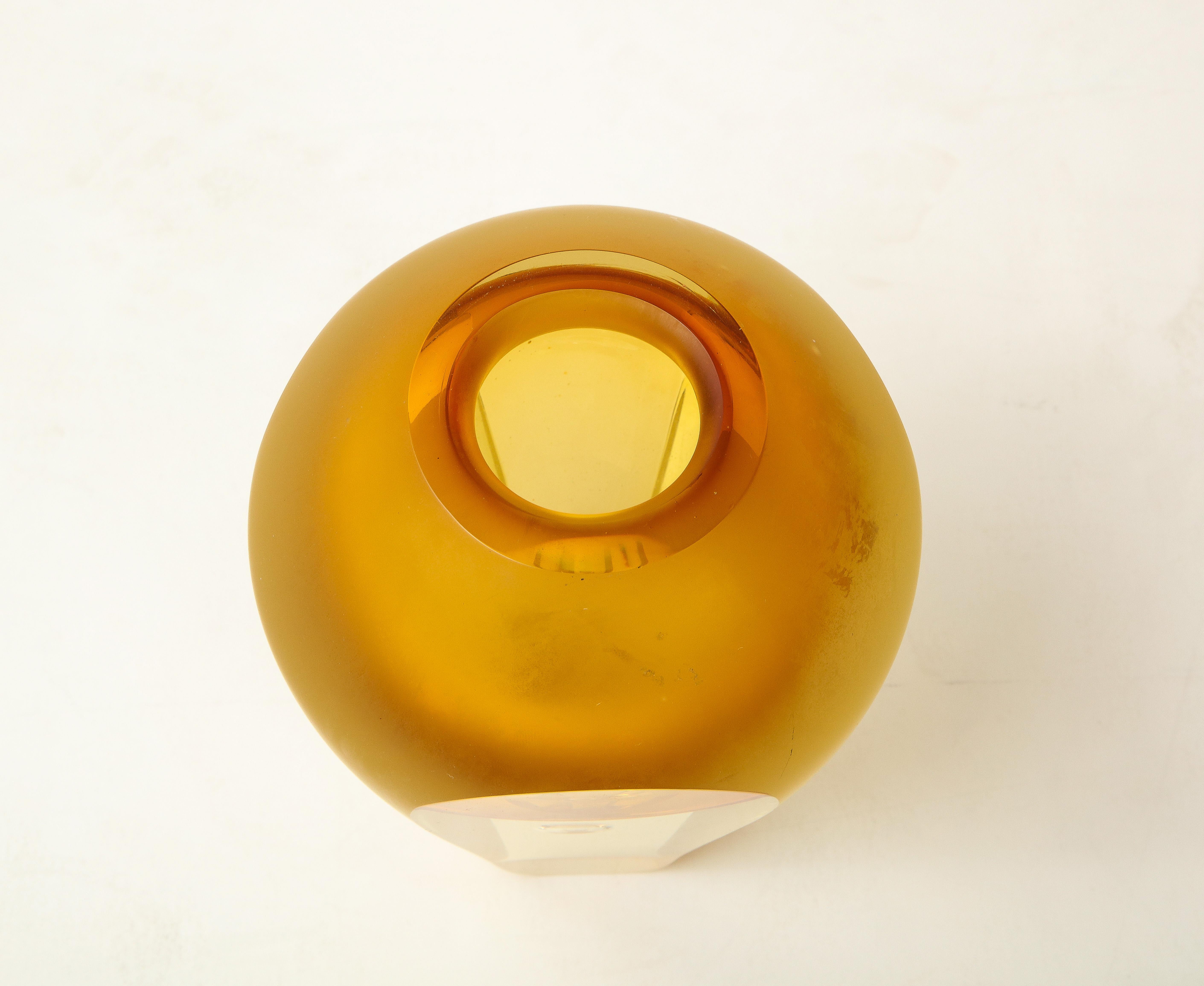 Vintage Flavio Poli Golden Yellow Faceted Crystal Vase 2