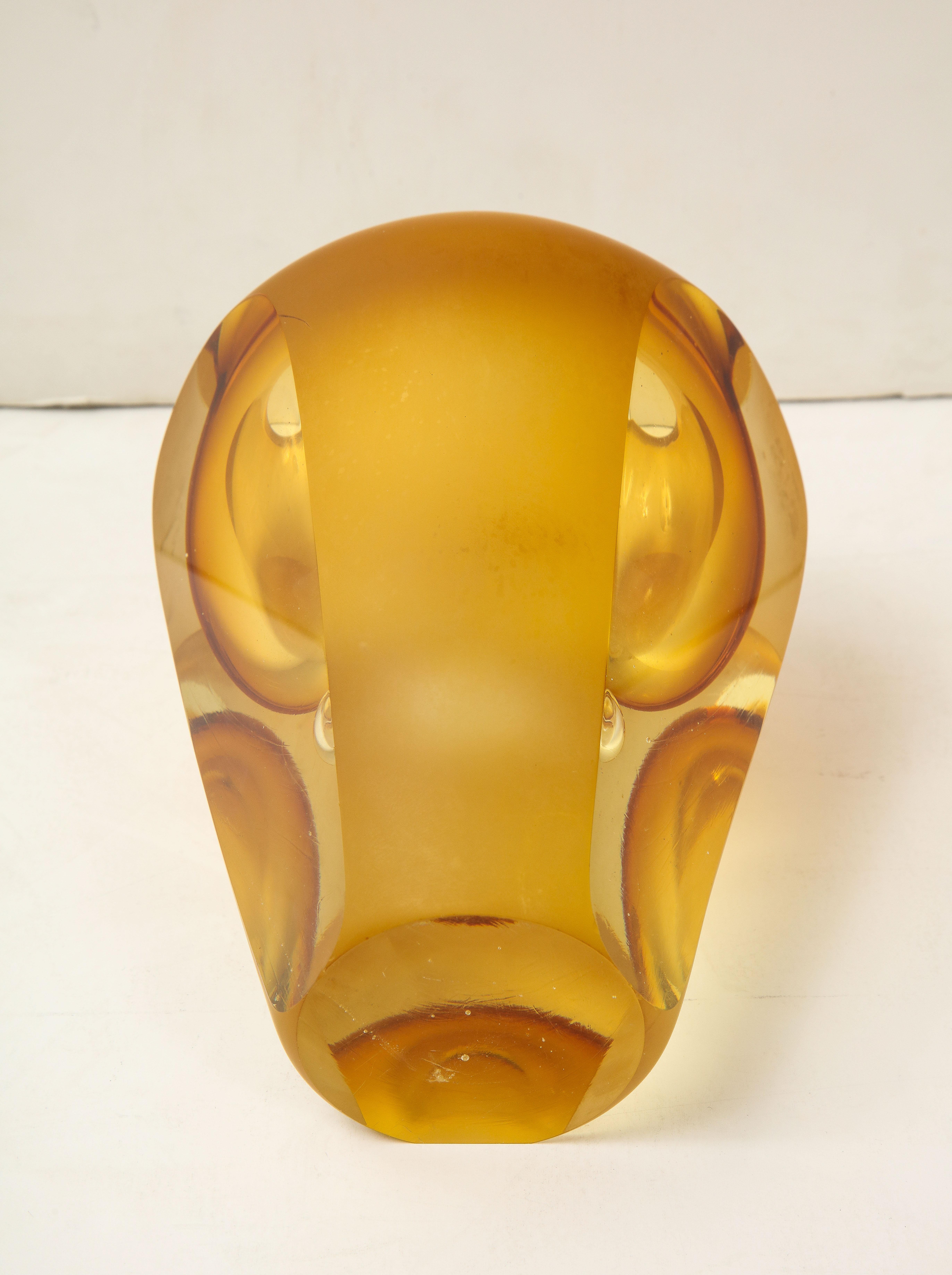 Vintage Flavio Poli Golden Yellow Faceted Crystal Vase 3