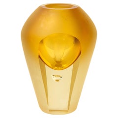Vintage Flavio Poli Golden Yellow Faceted Crystal Vase