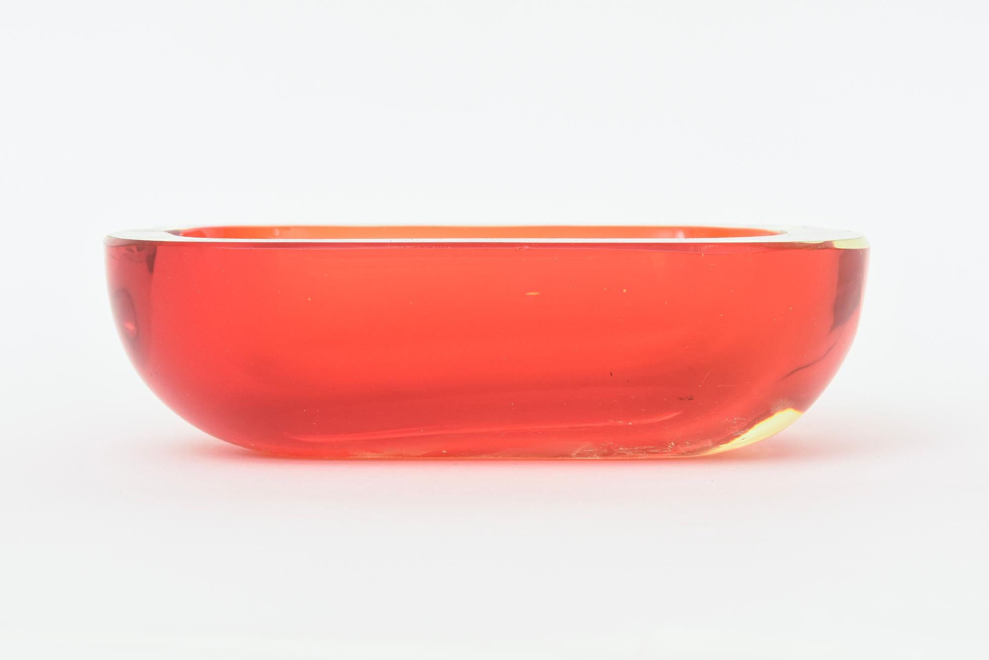 Vintage Flavio Poli Murano Red and Yellow Uranium Sommerso Oblong Glass Bowl For Sale 3