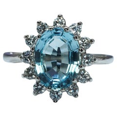 Vintage impecable aguamarina corte maestro anillo de diamantes halo de 14 quilates de oro blanco Estate