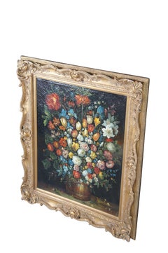 Vintage Flemish Style Floral Still Life Signed Oil Painting