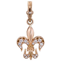 Vintage Fleur De Lis Diamond Pendant 14 Karat Gold Estate Fine Jewelry Charm