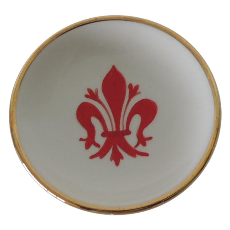 Vintage Fleur-de-Lis Red and Gold Italian Porcelain Trinket Dish