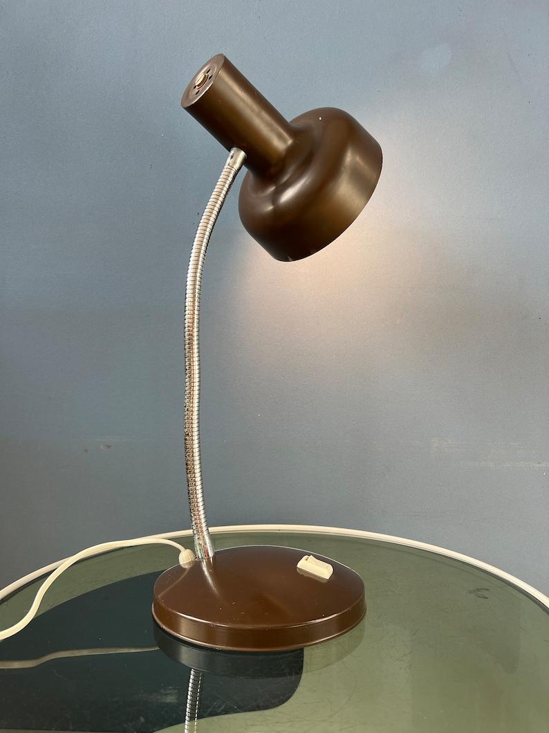 Vintage Flexible Arm Brown Space Age Table Lamp, 1970s In Good Condition For Sale In ROTTERDAM, ZH