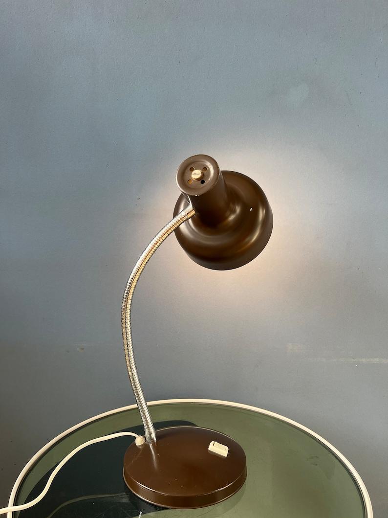 Metal Vintage Flexible Arm Brown Space Age Table Lamp, 1970s For Sale