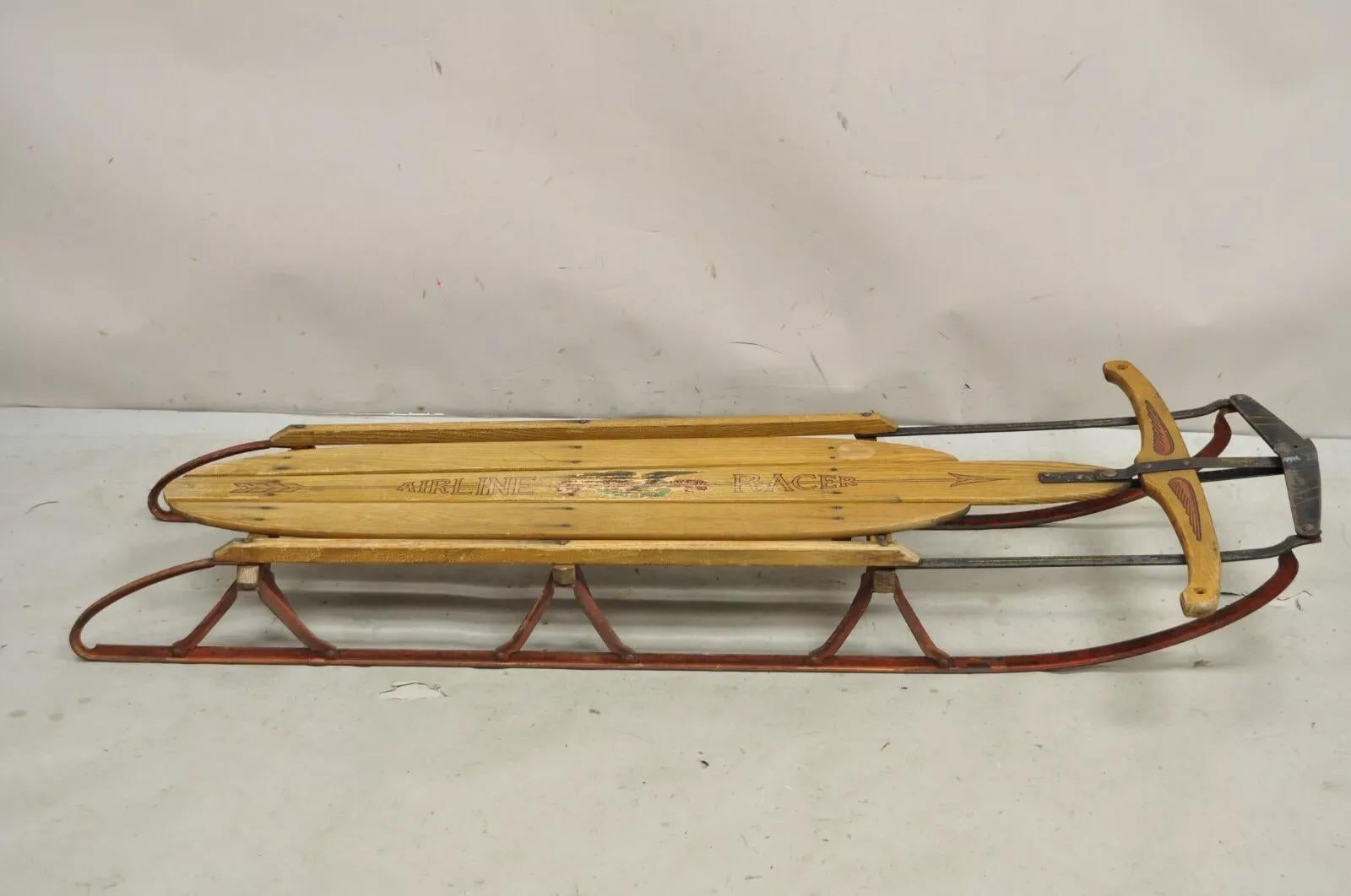 Vintage Flexible Flyer Airline Racer No 60 Wooden Sled Planet Jr USA For Sale 3